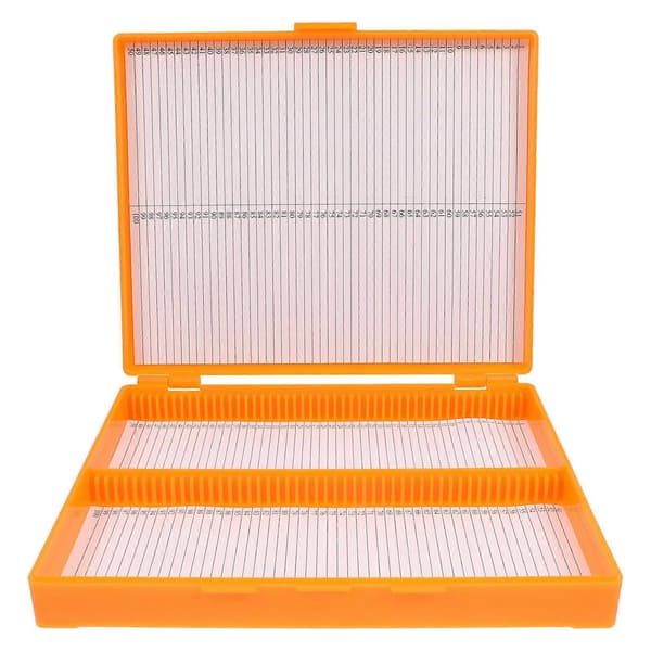 Durable Plastic Microscope Slide Storage Box, Holds 100 Slides, with Transparent Lid for Lab and Classroom