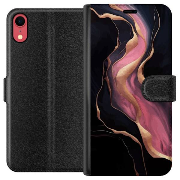 Compatible Wallet Case for Apple iPhone XR Black Marble Waves
