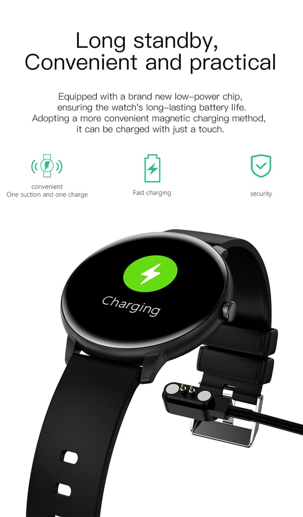 Smartwatch med EKG, pulsmåler, blodtryksmåler, søvntracker og skridttæller sort