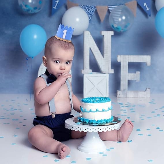 Baby First Birthday Crown, 1st Birthday Hat with Elastic Band, Concise Cute Birthday Hat Decorations (Blue)