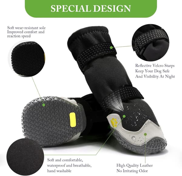 Protective Dog Boots, Warm High Dog Shoes, Breathable Microfiber Leather Dog Paw Protector with Rubber Sole (1#)