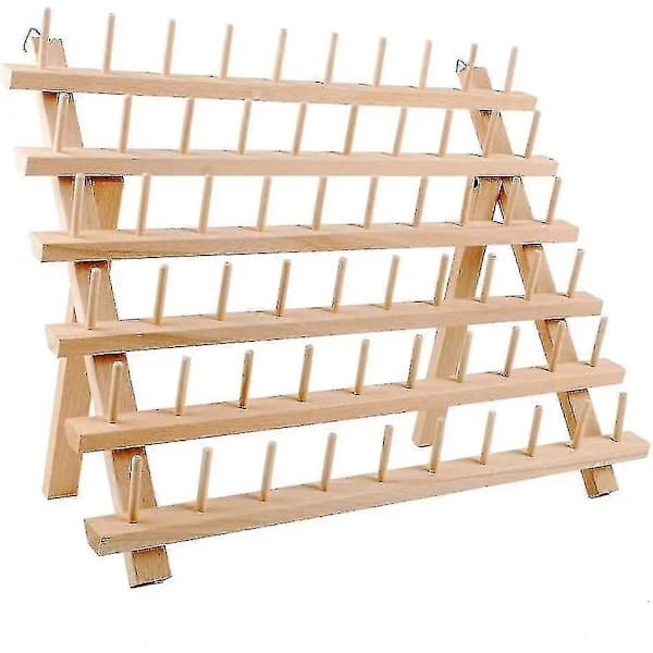 Wooden Holder for 60 Spools, Sewing and Embroidery Thread Rack and Organizer, Thread Stand for Sewing with Hanging Hooks
