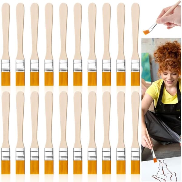 Small Nylon Paint Brushes with Wooden Handle - Durable - For Kids - 20-Pack