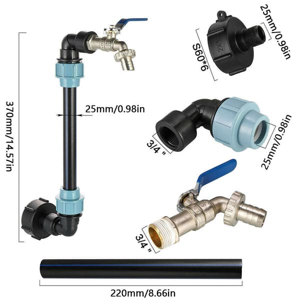 IBC Svanehals +3/4\" Utløpskran Adapter For Container Tilbehør Regnvannstank