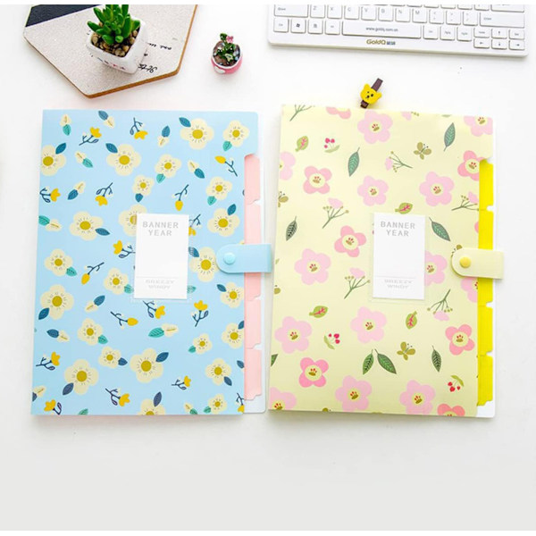 A4 Document Folder with 8 Pockets, Waterproof Document Folder, Floral Pattern Expanding File Organizer, for School and Home Yellow