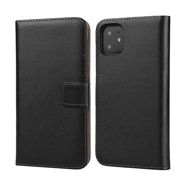 Pungcover til iPhone 13, ægte læder, sort, installationen er også meget holdbar.