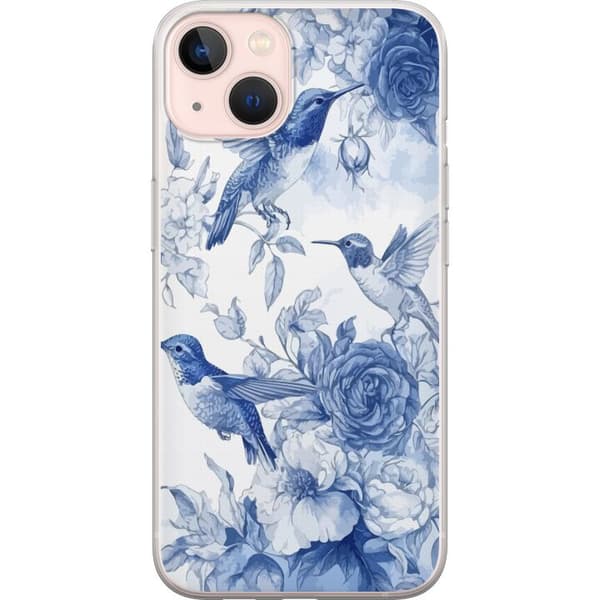 Compatible Mobile Case for Apple iPhone 13 mini Birds and Flowers Blue Romantic Pattern