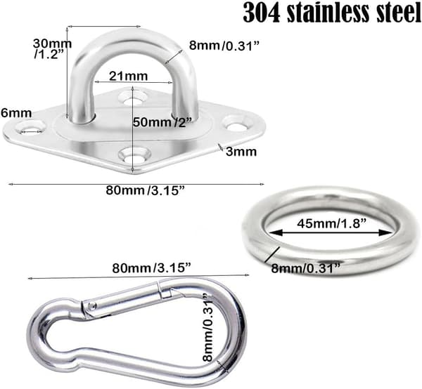 Hammock Hanging Kit, 2-Pack Hammock Hooks with Carabiner, Stainless Steel Ceiling Hooks