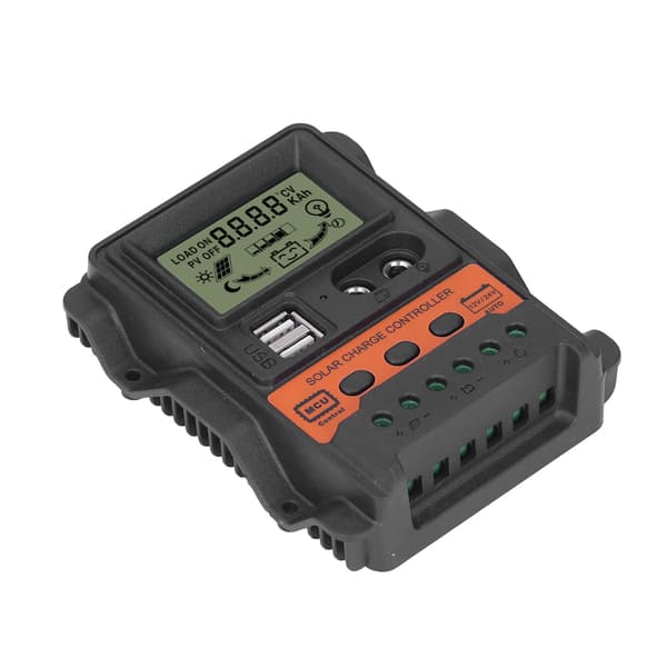 Solcelleladerkontroller LCD-skjerm 2 USB-utganger PWM Panel Ladekontroller 12V 24V30A 390W 780W