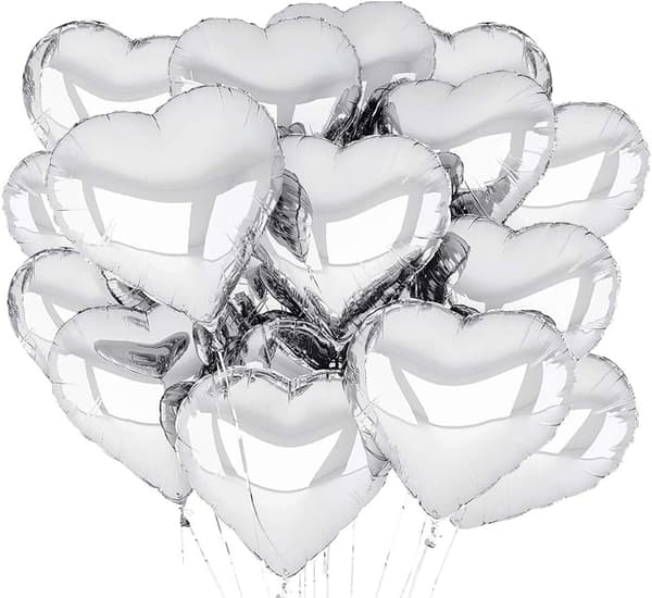 Hjerteformede balloner, 50 stk sølvhjerteballoner, hjerteballon,