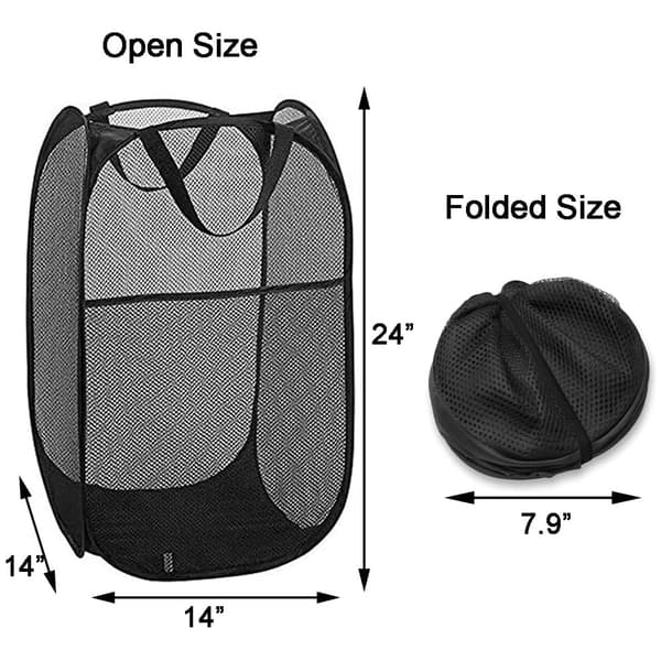 Pop Up Laundry Hampers, Foldable Mesh Laundry Baskets for Home, Dorm, Travel, Portable Laundry Baskets, 2-pack (Black + Grey)