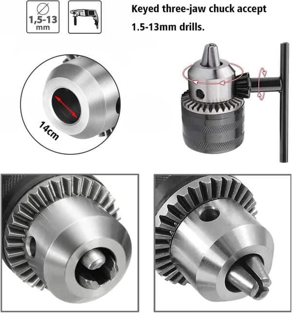 Compact Drill Chuck For Impact Wrenches, Quick Change Adapter With 1.5-13mm Clamping Range, Torque Bearing Design, Socket Square Adapter