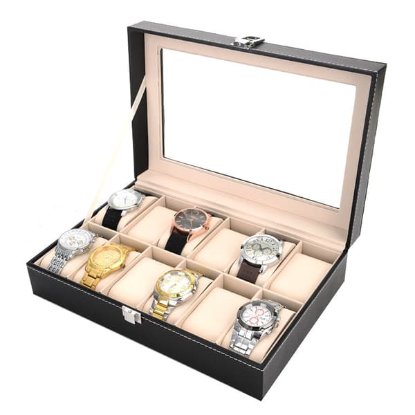 Ur-arrangør i gedeskind - 12 pladser, sort, 30*20*8cm, 1 stk