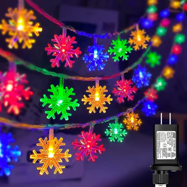 80 LED Christmas Snowflakes, 9.75m Snowflake String Lights Indoor, 8 Modes Plug-in Christmas