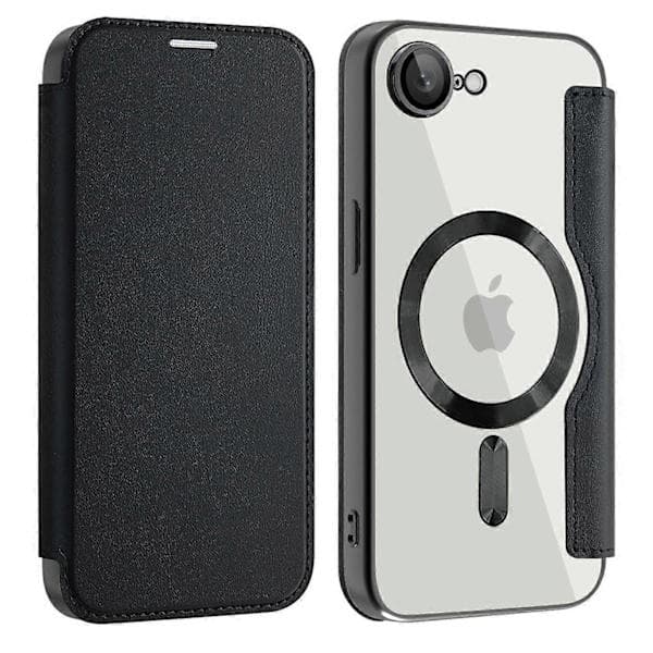 Compatible with iPhone 16e Case Compatible with MagSafe RFID Blocking Leather Phone Case - Multicolored Black