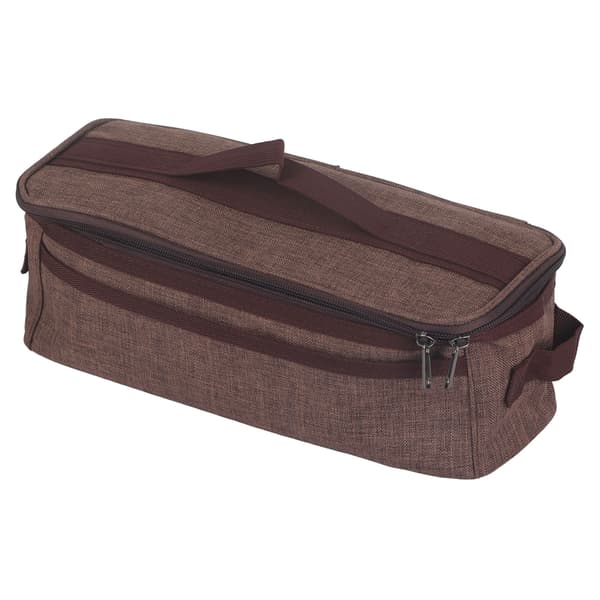 Camping Bag Large Capacity Double Zipper Tableware Storage Bag with Handle for Outdoor Dark Brown