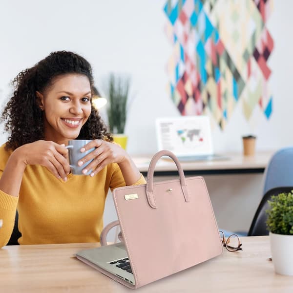 PU Laptop Cover, Pink PU Leather Waterproof Bag with Handle Durable Portable Style, for Notebook, Computer, Work, Travel, Office, School, D[DB] B