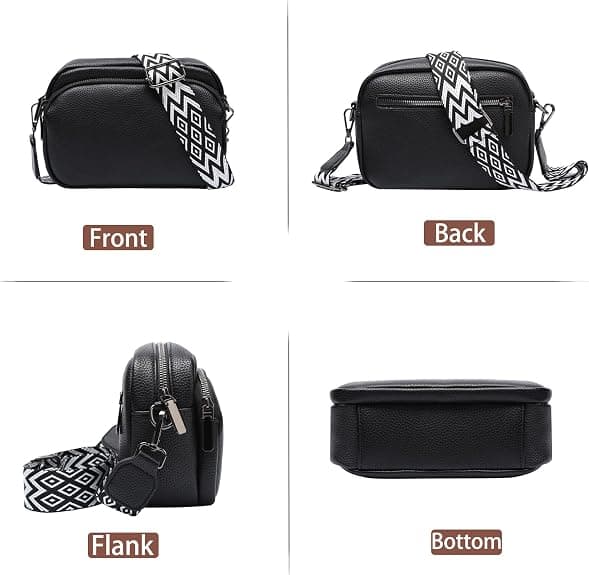 Women's PU Leather Shoulder Bag with Zipper Adjustable Strap Small Crossbody Bag Black