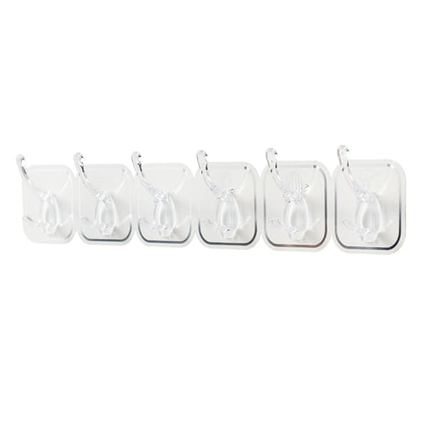 6 Pcs Acrylic Adhesive Hooks Wall Mounted Traceless Drill-Free Strong Bearing Capacity for Kitchen Bathroom White