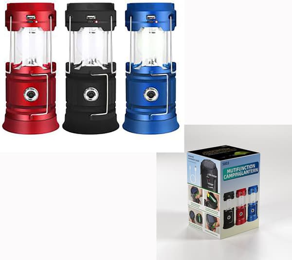 Black Solar/USB Rechargeable LED Lantern, Powerful Camping Light, 2 Modes Portable Garden Lantern, 360° Torch Hanging Lighting with Waterproof
