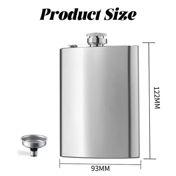 Leak-proof Hip Flask, Stainless Steel Construction, Lightweight Flask with Hinged Security Cap, Polished Silver Finish Leak-proof Cap for