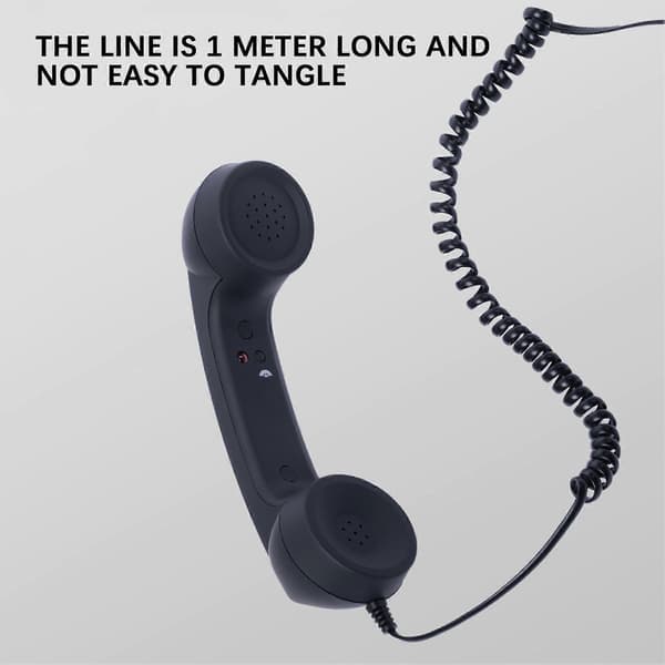 USB-C Retro Handset for Mobile Phones - Plug & Play Receiver Radiation-Proof Comfortable Calls for iPhone & Android [DB] black