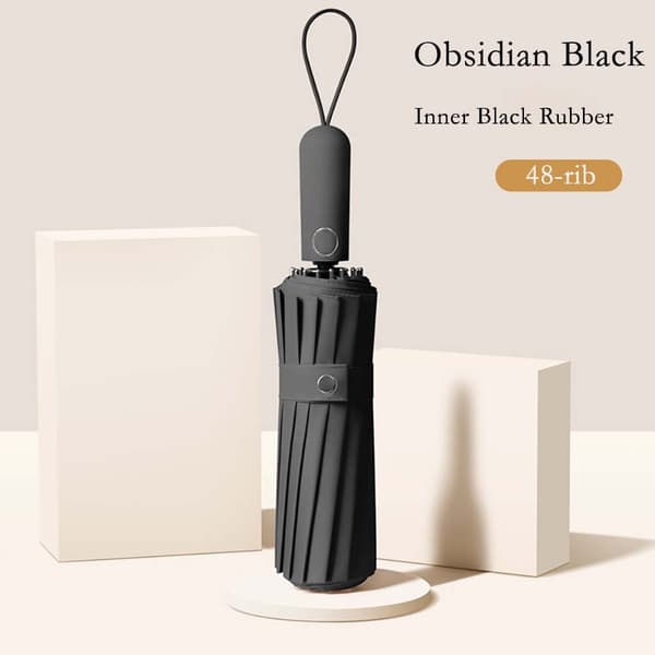 Fully Automatic Umbrella with 48 Ribs: Stormproof and Wind-Resistant Construction for Double Protection Black