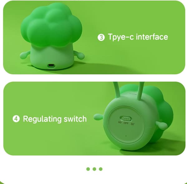 Touch-activated night light for children, rechargeable bedside lamp with broccoli design
