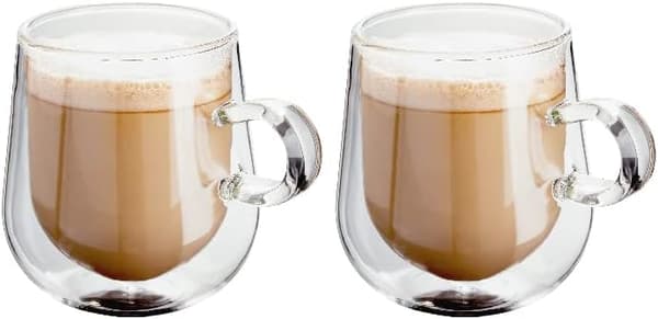 Dobbeltvæggede kaffekopper i glas, sæt med 2, 250 ml - Vakuumisolerede, håndlavede