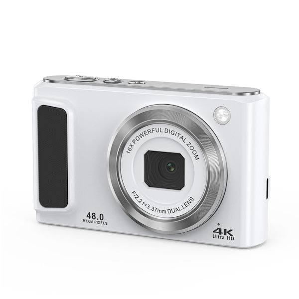 4K HD Digital Camera with Front and Rear Camera and Stabilization White