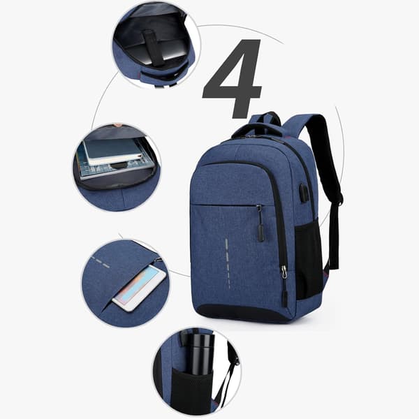 Business Backpack, Travel Bag, 15.6-inch Laptop Backpack, Work and School Backpack with USB Port, Reflective Strip, Light Grey, 30 x 13 x 44 cm