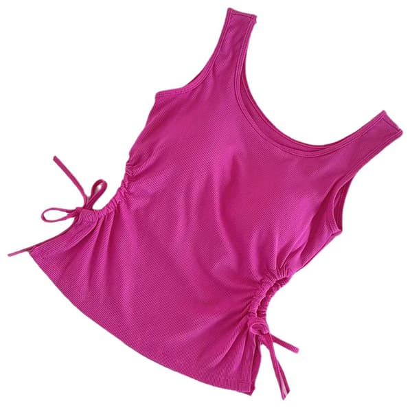 Women's Summer Tank Top, Basic, Sleeveless, Slim Fit, Cotton, with Built-in Bra, Rose Red, Free Size