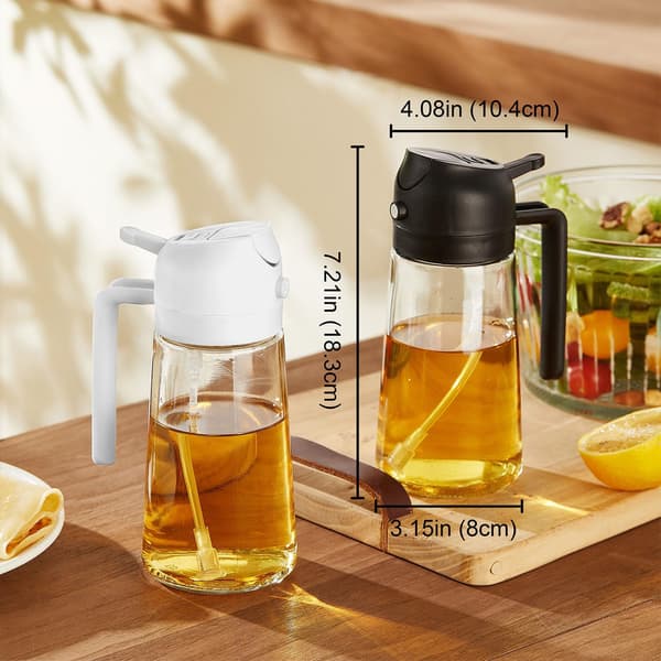 47 cl Olivenoliesprayflaske - 2 i 1 Olivenoliedispenserflaske til køkkentilbehør - Køkkenredskab til Airfryer (Sort)