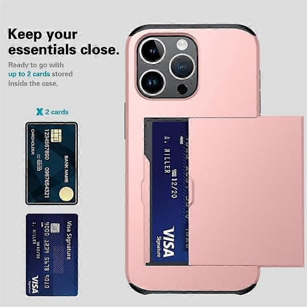 1 st Svart iPhone 15 Pro Max Mobilskal, Skjutbart Kortfack Två-i-ett Anti-fall Plånboksfodral