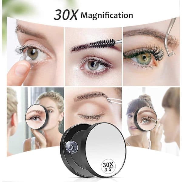 30X Magnifying Mirror, Small Magnifying Mirror with Suction Cup and Tweezers, Compact Mirror Set for Eyebrow Plucking 8.9 cm