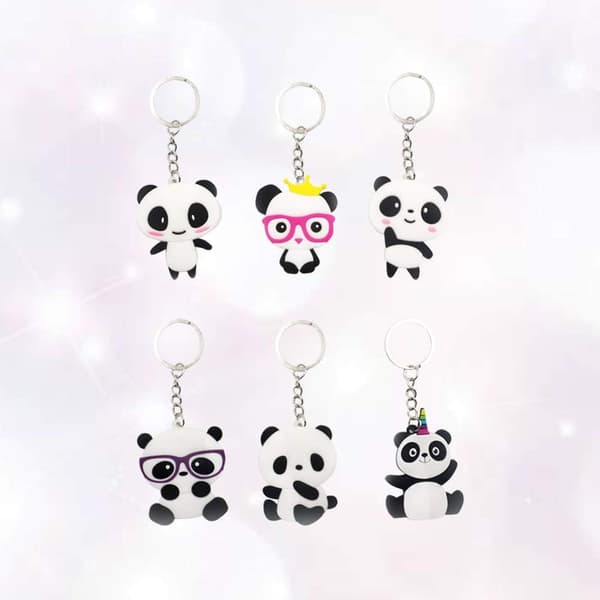 6-pack Cute Animal Panda Shaped Keychains Handbag Decoration