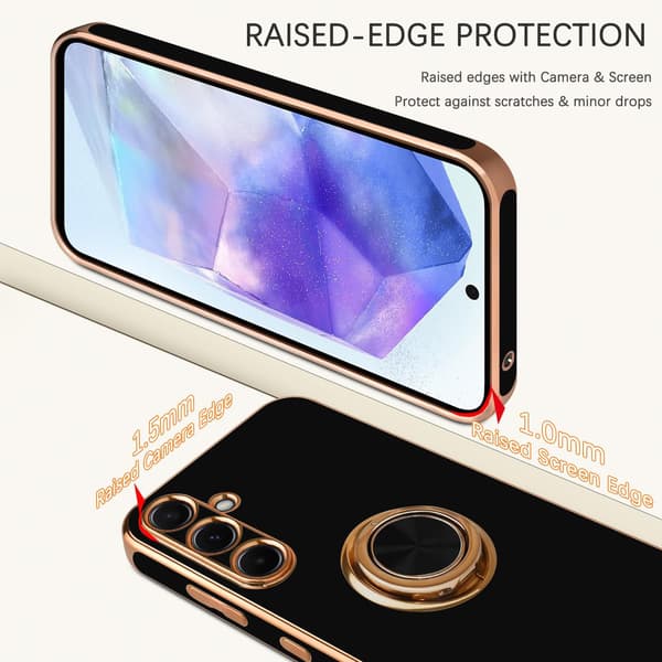 Cover til Samsung Galaxy S24 med 360° Roterende Ringstativ - Sort