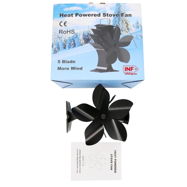 Stove Fan for Better Heat Distribution 5 Blades Black