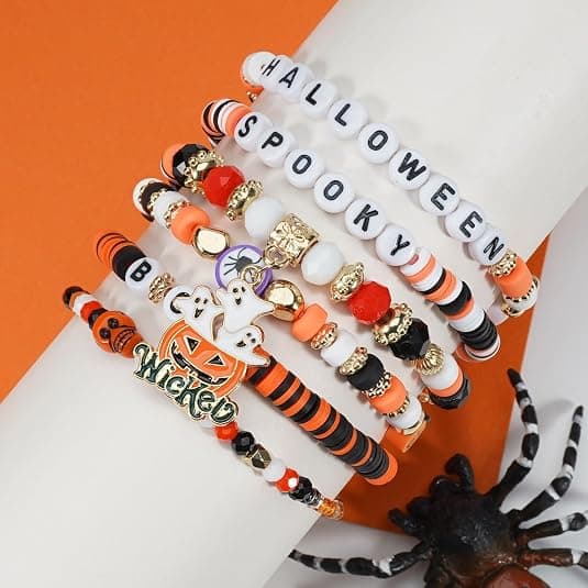 Halloween Bracelet Stackable Black Stone Bead Elastic Bracelet F