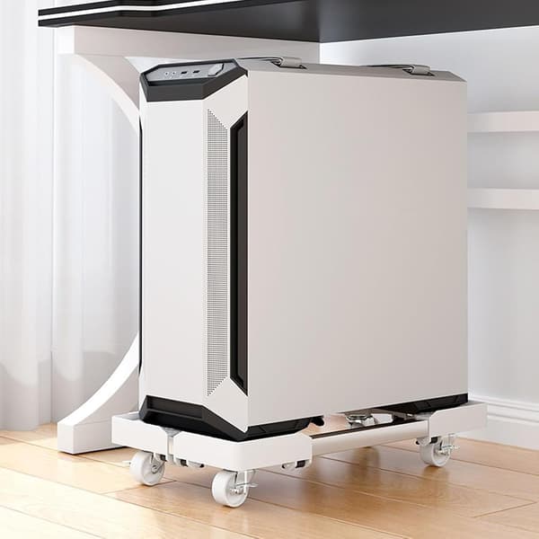 Generic Swivel Gear Flexible Floor Omnidirectional Display Assistant Rolling Computer Stand with Wheel Design[DB] White/Dark Grey Heather