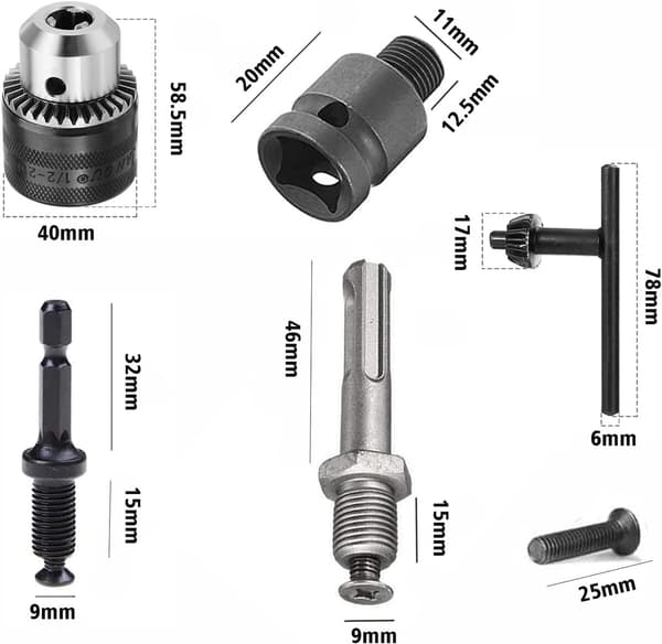 Compact Drill Chuck For Impact Wrenches, Quick Change Adapter With 1.5-13mm Clamping Range, Torque Bearing Design, Socket Square Adapter