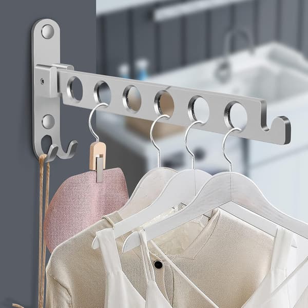 Wall Mounted Clothes Rail, 90° Foldable Wall Mounted Clothes Hanger for Balcony, Bathroom, Laundry Room, Hotel (Silver)