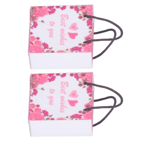Mini Gift Bags Simulation 1/12 Scaled Letter Flower Pattern Miniature Gift Bag with Handle for Dollhouse 2pcs M