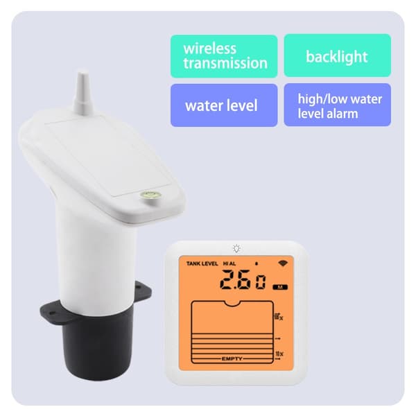 Ultrasonic Level Meter Water Level Gauge with LCD Screen, Wireless Water Tank Level Sensor, IP65 Waterproof, 1-5m Measuring Range