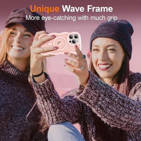 Magnetic Case for iPhone, Cute Case Compatible with MagSafe, Clear Wave Design Wavy Matte Phone Case Pink