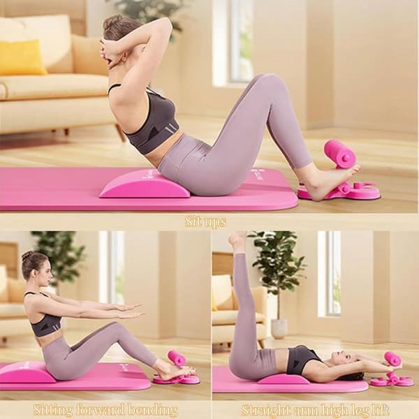 Abdominal Resistance Device, 2 Suction Cups, Rope-Assisted Sit-Up Device, Suitable for Home Training, (Equipped with Phone Holder) Pink pink