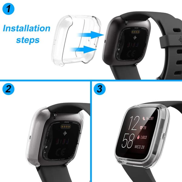 3-pack Screen Protector Compatible with Fitbit Versa 2 Case, Ultra-Thin Slim Soft TPU Protective Case Full Coverage Bumper Shell