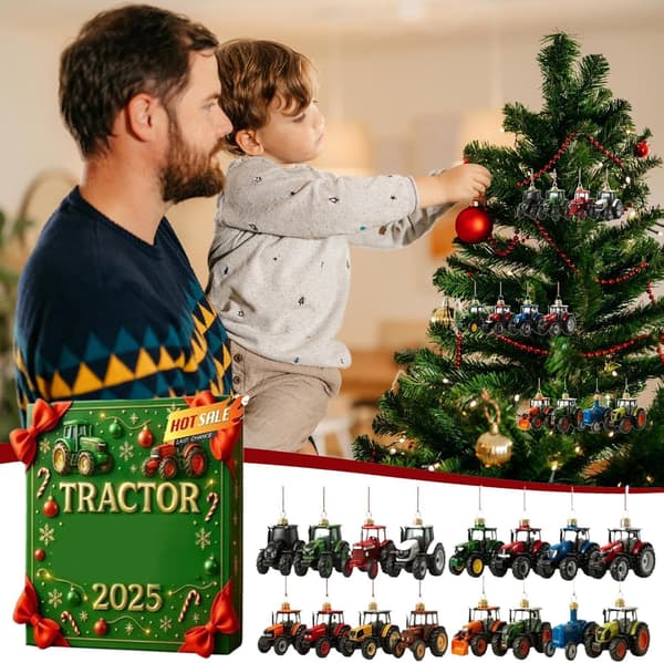 Julekalender nedtælling, 2D Akryl Julevedhæng - 24 dages Traktor Juletræsdekoration Nedtælling - til børn voksne Vinterfestfejring [DB]