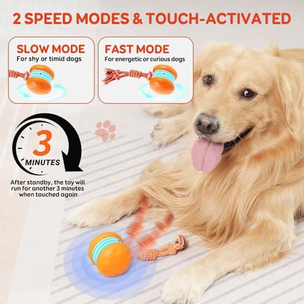 Interactive Dog Toy, with Random Electric Automatic Movement and Rolling, Rope Toy and Motion-Activated Toy for Bored Dogs.
