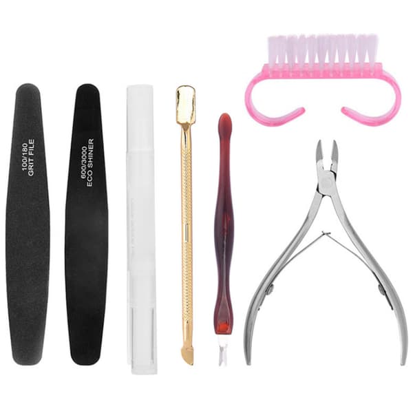 Nail Trimming Tool Set Dead Skin Scissors Fork Steel Pusher Nail File Dust Brush Kit 7pcs